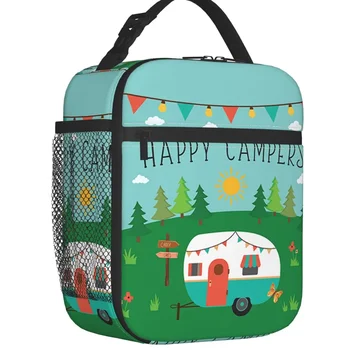 Приключенческий кемпер Happy Camp Изолированная сумка для ланча Женский Портативный Мультяшный фургон Life Cooler Термальная коробка для Бенто Дети Школьники