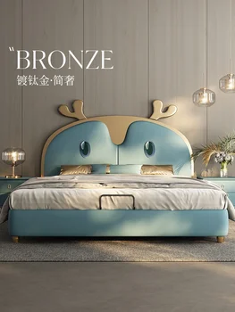 Простая и легкая роскошная кожаная кровать для девочки Art Спальня для мальчика Креативная роскошная кровать