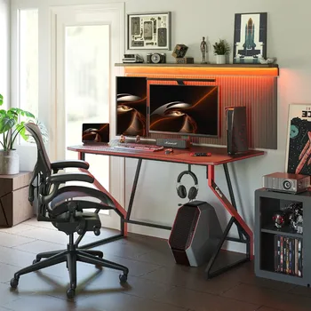 Простой игровой стол Z-образной формы, 47-дюймовая рабочая станция для геймеров, домашний компьютер, игровой стол с поверхностью из углеродного волокна, компьютерный стол с
