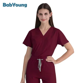Разноцветная Унисекс униформа медсестры с короткими рукавами, рабочая одежда больничного врача, униформа для хирургии полости рта, комплекты медицинских скрабов