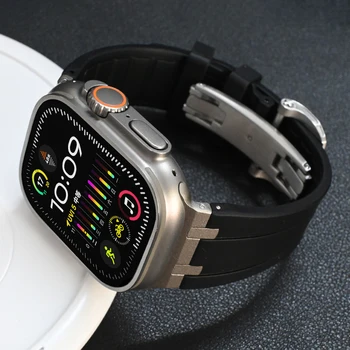 Ремешок для Apple Watch Ultra 2 49 мм Серии 9 8 7 45 мм Резиновый Титановый Цветной ремешок с застежкой-бабочкой для iWatch 6 5 4 se 3 44 мм 42 мм