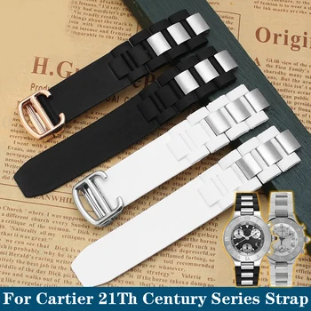 Ремешок для часов Cartier Серии 21Th Century Белый, Черный Нержавеющая Сталь Резиновый Силиконовый Ремешок Для Часов Для Мужчин Для Женщин Браслет 20*10 мм