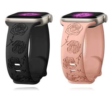 Ремешок с розовой гравировкой для Apple Watch Band 41 мм 40 мм 49 мм 45 мм 44 мм Силиконовый ремешок с Тиснением для iWatch серии 9 8 7 6 SE ultra 2