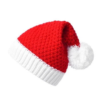Рождественская вязаная шапка Санты Унисекс, удобная красная и белая для взрослых, прямая поставка