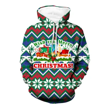 Рождественская графическая толстовка с капюшоном, 3d праздничный принт, забавная толстовка Оверсайз, пуловер, мужская одежда, топы уличной одежды в стиле хип-хоп.