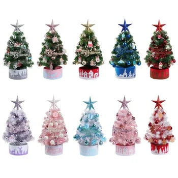 Рождественские украшения для рабочего стола своими руками, мини-рождественская елка с гирляндами и рождественскими шарами