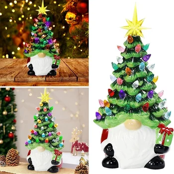 Рождественские украшения Маленький мини-праздничный декор - 6,2-дюймовая рождественская елка с разноцветными гномами и подсветкой