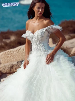 Романтичный халат невесты с вырезом сердечком, Изящное свадебное платье с открытыми плечами, Классическое белое длинное свадебное платье трапециевидной формы Robe De Mariée