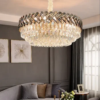 Роскошная хрустальная люстра для гостиной, круглая золотая цепочка для домашнего декора, светильник для столовой, спальни, светодиодные лампы cristal