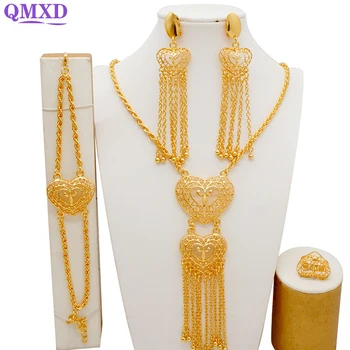 Роскошные Индийские ювелирные изделия, ожерелье золотого цвета в форме сердца, набор длинных ожерелий и серег для новобрачных, Свадебный подарок из Эфиопии и Дубая