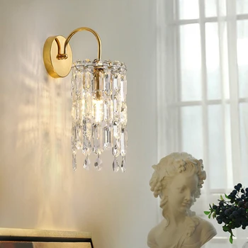 Роскошный хрустальный настенный светильник в минималистском стиле, прикроватный светильник для спальни, Современный коридор, светодиодное освещение, Креативная фоновая лампа для гостиной