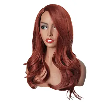 Рыжие вьющиеся волосы средней длины, натуральные Прямые волнистые, Термостойкие Синтетические волосы - Сменный парик для женщин 18 дюймов