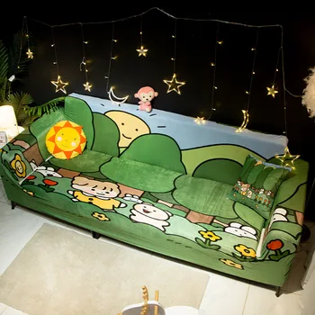 Самый продаваемый чехол для дивана в спальне с полным покрытием, Милая иллюстрация из мультфильма, Эластичный чехол для дивана, Универсальная Грязеотталкивающая Диванная подушка