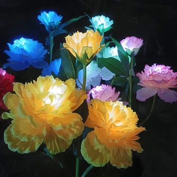 Светильник с 3 головками, имитирующий Солнце, пион, роза, водонепроницаемый IP65, искусственные цветы, цокольный светильник для украшения вечеринки в саду