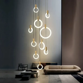 Светодиодная люстра Nordic гостиная кольцевые подвесные светильники светильники для спальни лестничное освещение домашнее освещение длинная подвесная лампа HJ27BY
