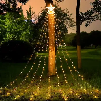 Светодиодные солнечные фонари Наружные водонепроницаемые огни Рождественской звезды, сосульки, водопада для сада, украшения Рождественской елки, декора свадебной вечеринки
