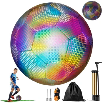 Светоотражающий Футбольный Голографический Светящийся Футбольный Мяч Для Ночных Видов Спорта На Открытом Воздухе, Светящийся Стандартный Футбольный Размер 5 для Тренировок Детей и Взрослых