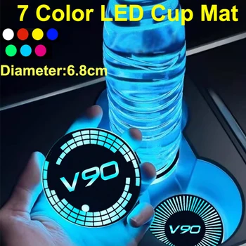 Светящаяся автомобильная подставка для стакана воды, подставка для напитков, 7 Красочных логотипов для Volvo V90, светодиодная подсветка атмосферы, Аксессуары для зарядки через USB