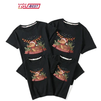 Семейный комплект одежды, Рождественская одинаковая одежда, футболки с короткими рукавами для папы, мамы, дочки, сына, черные топы для детей с героями мультфильмов для мамы