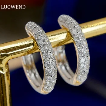 Серьги LUOWEND из белого золота 18 Карат в роскошном минималистичном стиле с настоящими натуральными бриллиантами 0,36 карата, Серьги-кольца для женщин, свадебные украшения