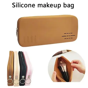 Силиконовая косметичка большой емкости, однотонная квадратная сумка для кистей для макияжа на молнии, многофункциональная сумка для косметических инструментов, женская сумка