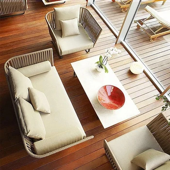 Скандинавский открытый ротанговый диван сад гостиная внутренний двор сочетание ротанговых художественных диванов