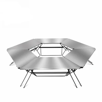 Складной стол для кемпинга На открытом воздухе Обеденный стол с возможностью соединения Шестиугольный Огнеупорный Стол для камина для пикника Комбинированный Стальной стол Новый
