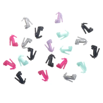 Случайные 10 пар Модных разноцветных сандалий, копия хрустальных туфель на высоком каблуке для кукольных девочек, Подарочные аксессуары, одежда, реквизит для платья