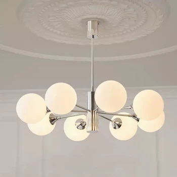 Современная светодиодная потолочная люстра с молочно-белым стеклянным шаром в скандинавском стиле, подвесной светильник для спальни, столовой, Подвесное освещение для домашнего декора
