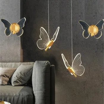 Современные светодиодные подвесные светильники Gold Butterfly Подвесные светильники Акриловое бра для кровати Спальни гостиной Освещение Люстра Светильника