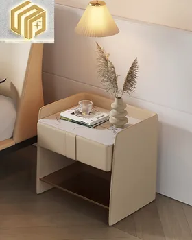 Современный дизайн Прикроватная тумбочка Мебель для спальни из массива дерева Матовая каменная плита Прикроватная тумбочка Шкаф для хранения