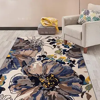 Современный нескользящий коврик с яркими цветами и абстрактным принтом