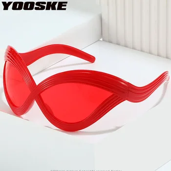Солнцезащитные очки YOOSKE Line Cat Eye Для женщин и Мужчин, Роскошный бренд, Дизайнерские Солнцезащитные Очки большого размера, Женские Очки Future Wind в стиле хип-хоп UV400