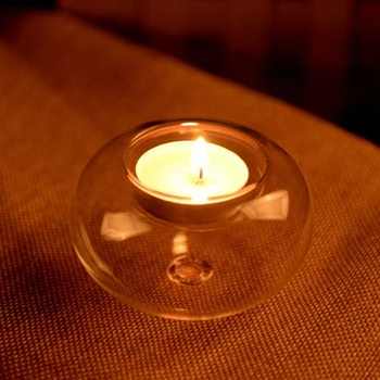 Сплюснутый Сфероидальный Стеклянный Подсвечник Прозрачное украшение для гостиной Плоские шаровые подсвечники в минималистском стиле INS