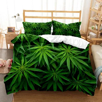 Стеганое одеяло в стиле минимализма со свежими зелеными листьями, наволочка с принтом, комплект постельного белья Queen, комплект постельного белья на заказ, роскошный комплект постельного белья