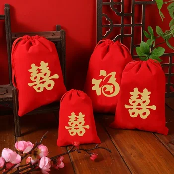 Сумка Red fortune для свадебных конфет, семян дыни, арахиса, упаковочная сумка для свадебного подарка с обручальной ручкой
