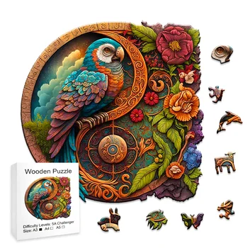 Таинственный деревянный круг-головоломка Красивая птица Уникальная форма животного Деревянный пазл Детские игрушки Обучающая игра 