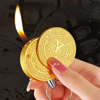 Творческая личность Цифровая зажигалка для золотых монет Брелок Подвеска Зажигалка Новые Необычные надувные зажигалки для мужчин