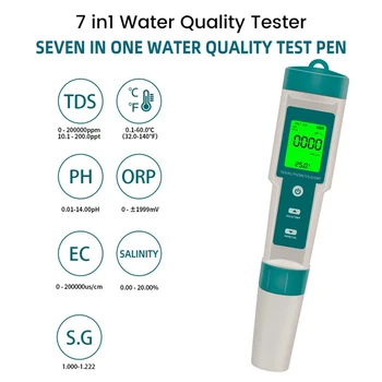 Тестер качества воды PH/ ORP/EC/ TEMP/SALT /S.G/TDS с ЖК-подсветкой, многофункциональный инструмент для анализа