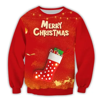 Толстовка с рождественским принтом и длинными рукавами, повседневный вязаный пуловер, свитер, топ, джемпер