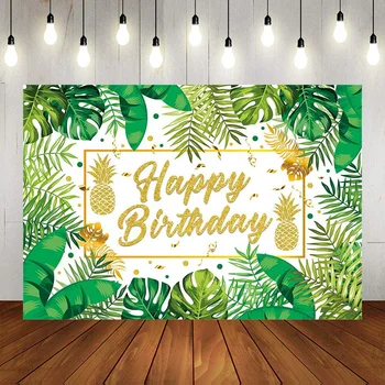 Тропическая Пальма Фон с Днем Рождения Гавайский Луау Фотографический Фон Баннер для вечеринки в Джунглях Принадлежности Реквизит для фотографий