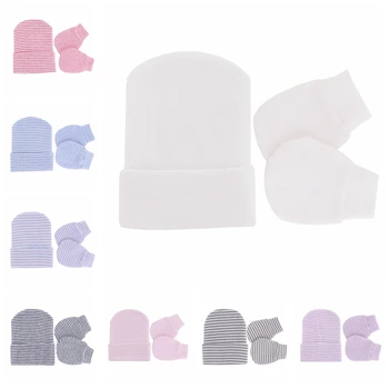 Удобная теплая вязаная шапка и перчатки для новорожденных, модные полосатые детские шапочки, детские рукавицы для защиты лица, детские головные уборы