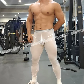 Ультратонкие прозрачные сексуальные мужские леггинсы Cool Ice Silk обтягивающие спортивные брюки большого размера Нижнее белье