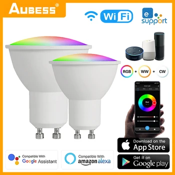 Умная светодиодная лампа GU10 WiFi с регулируемой яркостью RGB + CW + WW Лампа 5 Вт Приложение eWeLink для удаленного голосового управления Работает с Alexa Alice Google Home