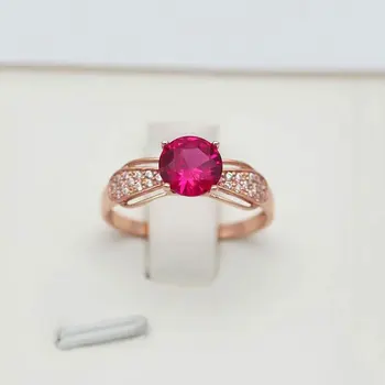 фиолетовое золото 585 пробы, 14-каратное розовое золото, инкрустированный бант, рубиновые кольца для женщин, новый дизайн, хрустальный шарм, классические роскошные ювелирные изделия