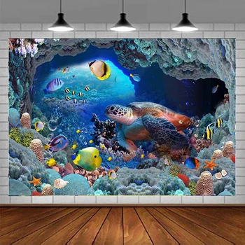 Фон для фотосъемки под водой Тема Подводного мира Пещерные Рыбы Морская черепаха Фон для аквариума Дети С Днем Рождения