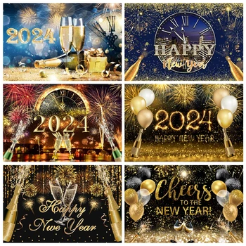 Фон для фотосъемки с Новым годом Фейерверк Боке Бокал Шампанского 2024 Новогодняя семейная вечеринка Декор Баннер Фон