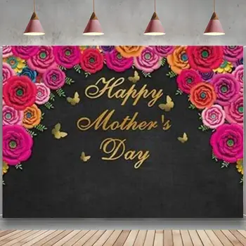 Фон с Днем матери Мама Розовый цветочный баннер с бабочкой на день рождения Украшения для студийного реквизита Фон для сувениров