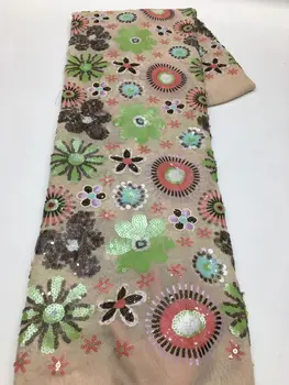 Французская кружевная ткань L-1308335 из тюля, высококачественная Африканская кружевная ткань с пайетками для вечерних платьев