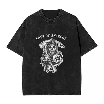 Футболка Sons Of Anarchy, череп, Модные футболки на Хэллоуин, винтажные топы с коротким рукавом, Летняя Свободная одежда Оверсайз с круглым вырезом.